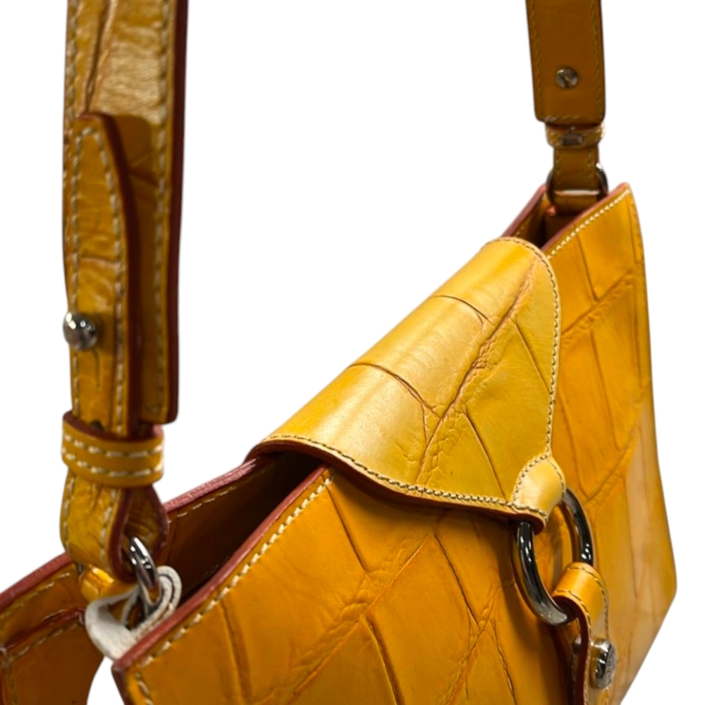 Dooney & Bourke Ring Flap Italian Made Croc Embossed Shoulder Bag Vintage EUC - Picture 7 of 17